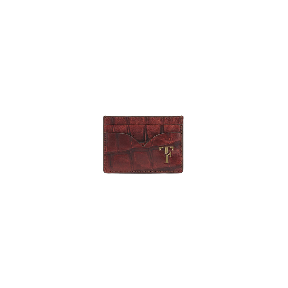 Reina Card Case- Croco Rusty Brown