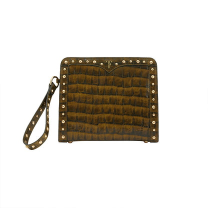 Layla Mystique Clutch - Olive Croc Effect